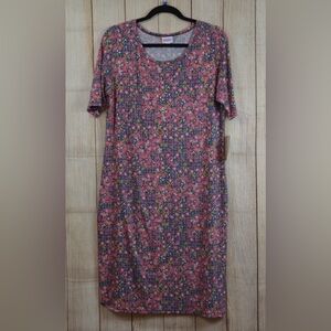 LuLaRoe Julia Floral Dress in Pink and Yellow
